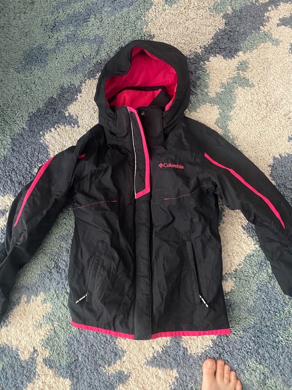 Columbia Black Rain Jacket with Pink Accents age 8